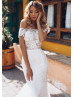 Beaded White Lace Tulle Chic Wedding Dress